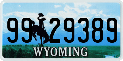 WY license plate 9929389