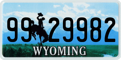 WY license plate 9929982