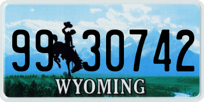 WY license plate 9930742
