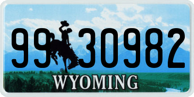 WY license plate 9930982