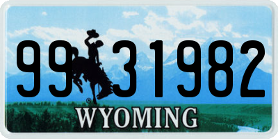 WY license plate 9931982