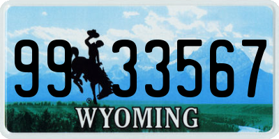 WY license plate 9933567