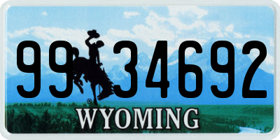 WY license plate 9934692