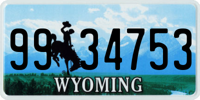 WY license plate 9934753