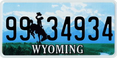 WY license plate 9934934
