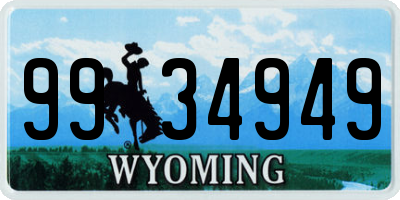 WY license plate 9934949