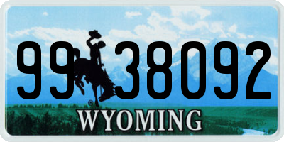 WY license plate 9938092