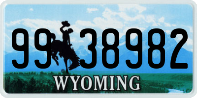 WY license plate 9938982