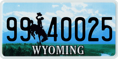 WY license plate 9940025