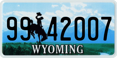 WY license plate 9942007