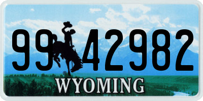 WY license plate 9942982