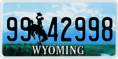 WY license plate 9942998