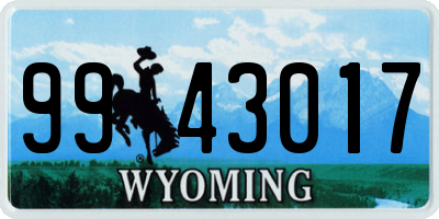 WY license plate 9943017