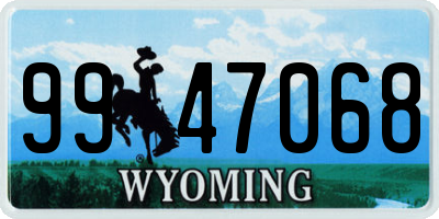 WY license plate 9947068