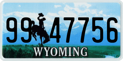 WY license plate 9947756