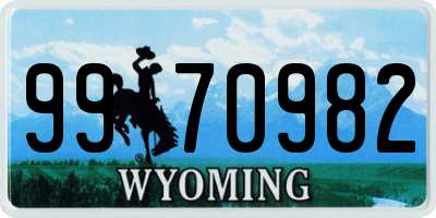 WY license plate 9970982