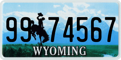 WY license plate 9974567