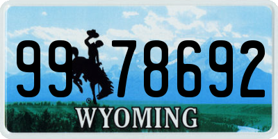 WY license plate 9978692