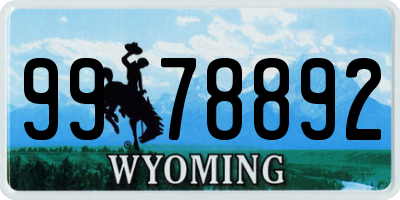 WY license plate 9978892