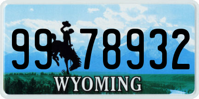 WY license plate 9978932
