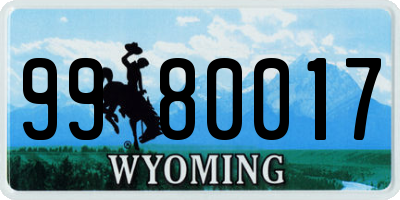 WY license plate 9980017