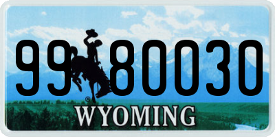 WY license plate 9980030