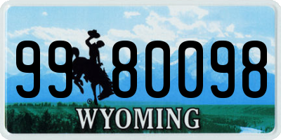WY license plate 9980098