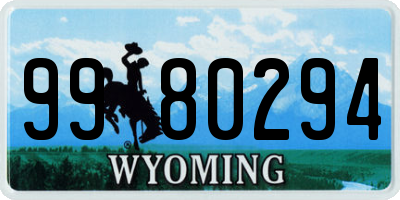 WY license plate 9980294