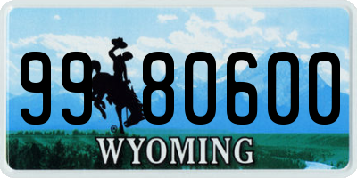 WY license plate 9980600