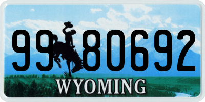 WY license plate 9980692