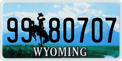WY license plate 9980707