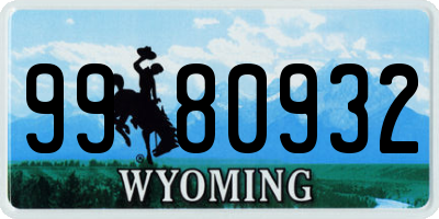 WY license plate 9980932