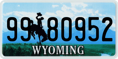 WY license plate 9980952