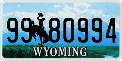 WY license plate 9980994