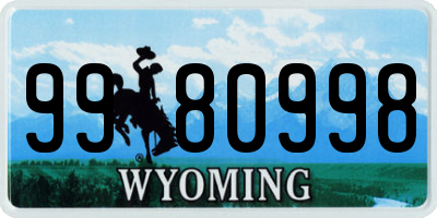 WY license plate 9980998