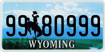 WY license plate 9980999