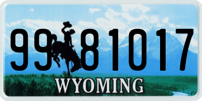 WY license plate 9981017