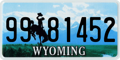 WY license plate 9981452