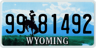 WY license plate 9981492