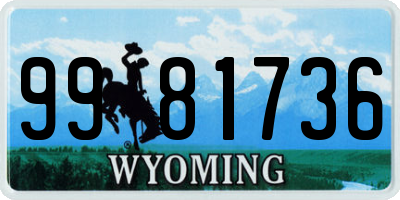 WY license plate 9981736