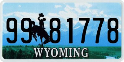 WY license plate 9981778