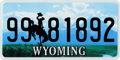 WY license plate 9981892