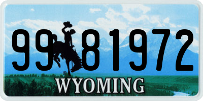 WY license plate 9981972