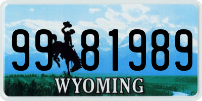 WY license plate 9981989