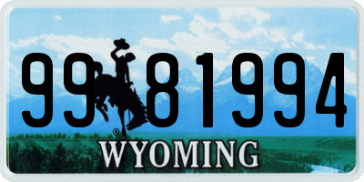 WY license plate 9981994