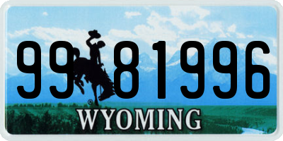 WY license plate 9981996