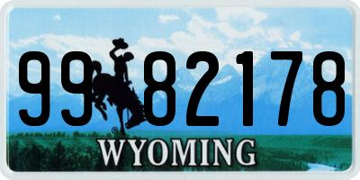 WY license plate 9982178
