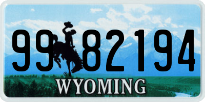 WY license plate 9982194