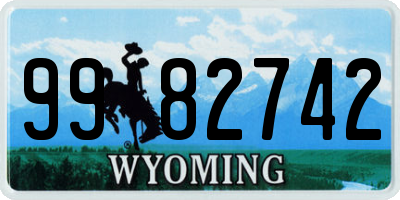 WY license plate 9982742