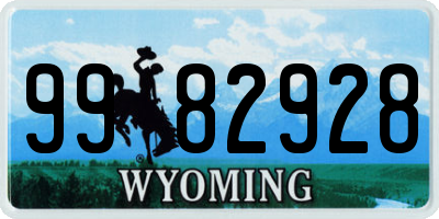 WY license plate 9982928